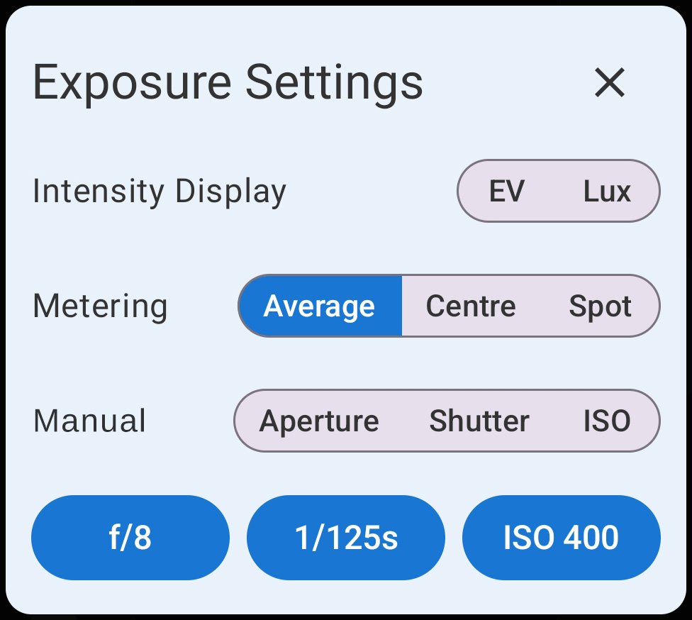 FinderView manual exposure settings screen.