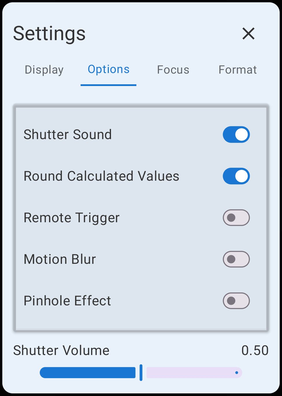 FinderView options settings screen.