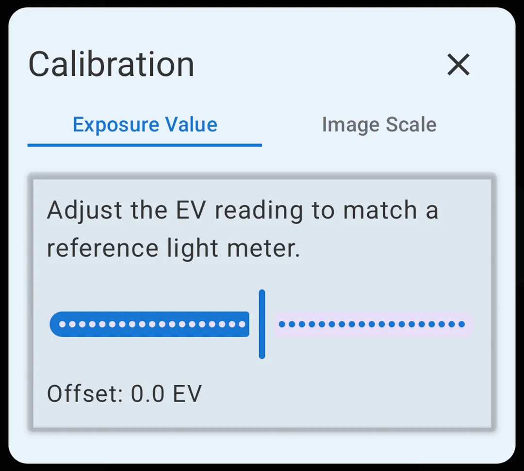 FinderView exposure calibration screen.