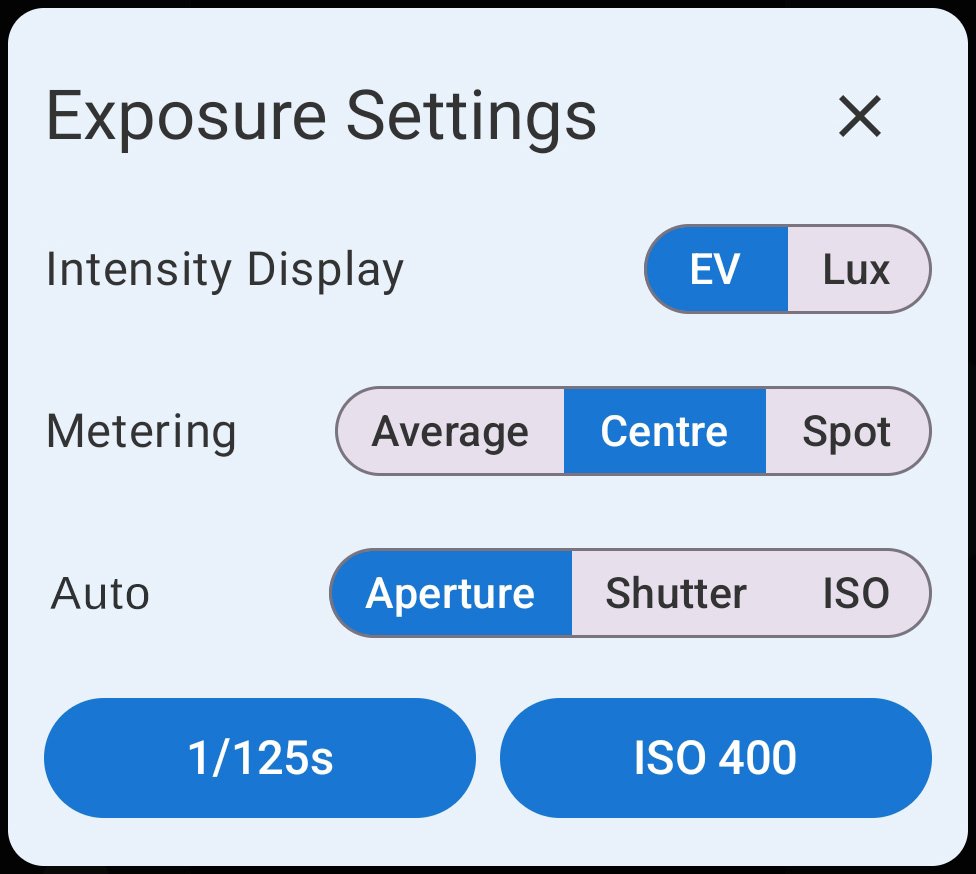 FinderView exposure settings screen.