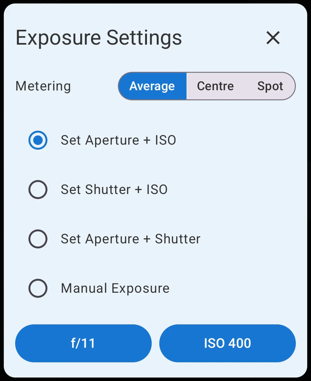 FinderView exposure settings screen.