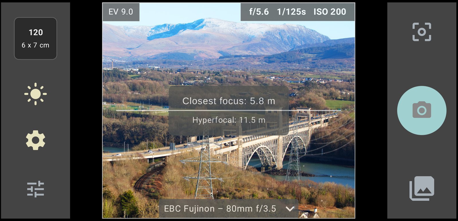 FinderView hyperfocal distance screen.