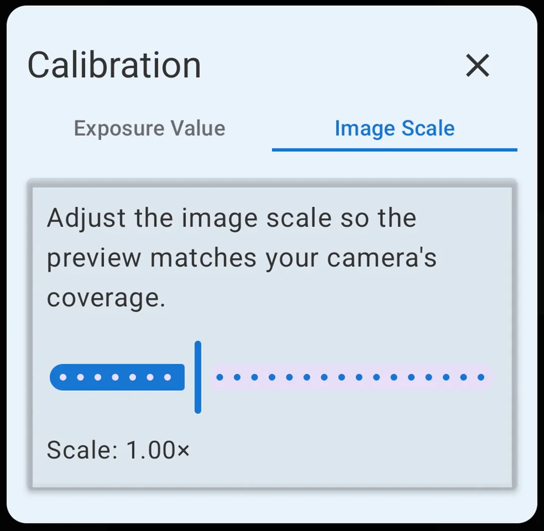 FinderView image scale calibration screen.