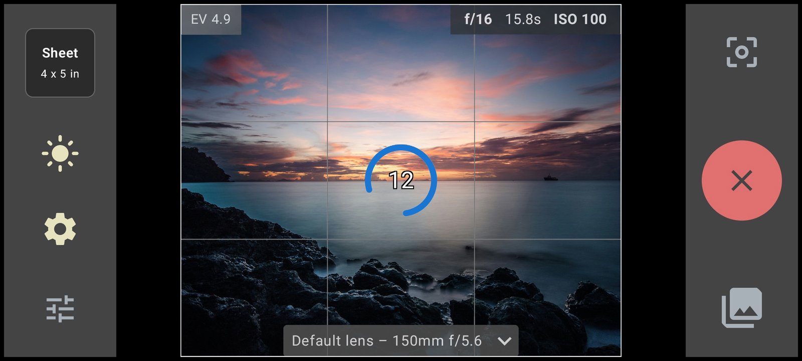 FinderView long exposure preview screen.