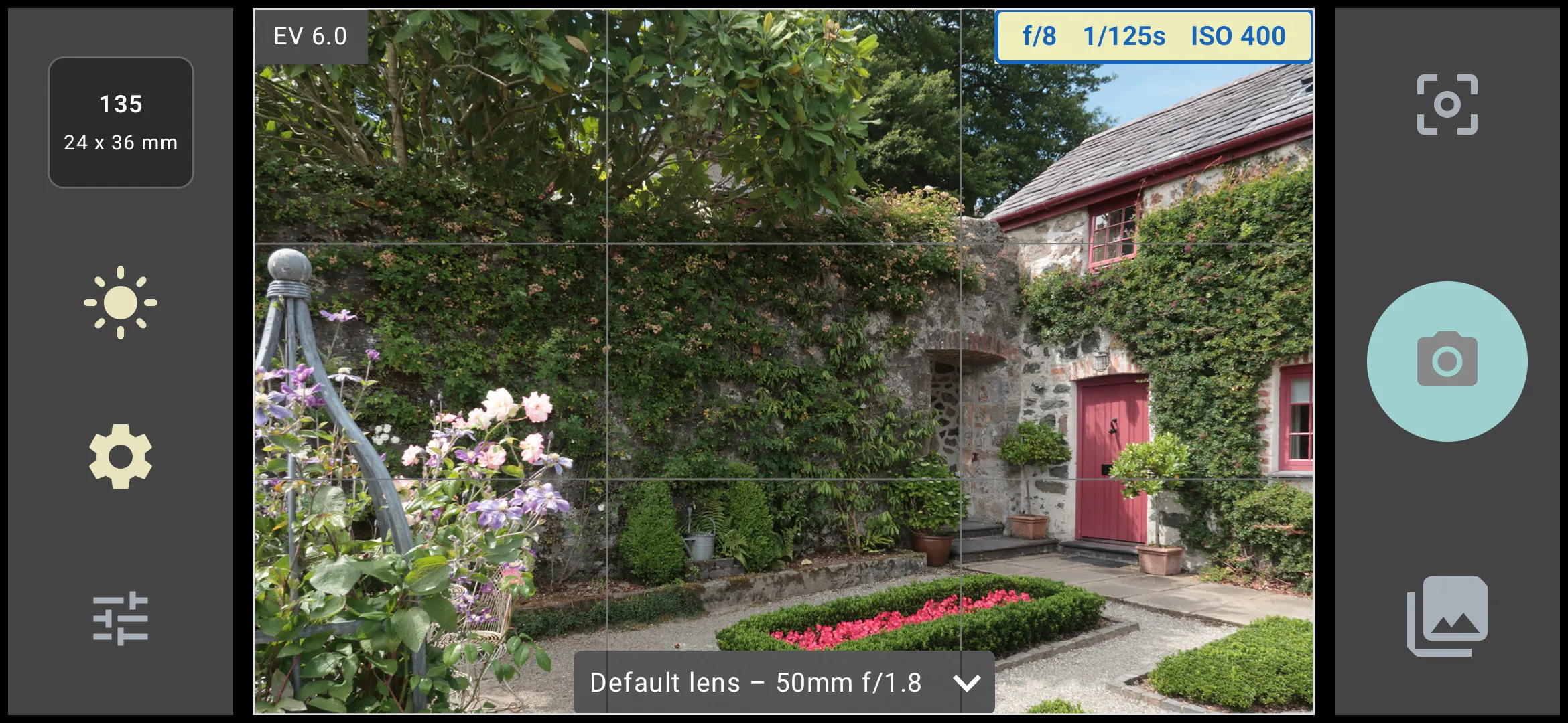 FinderView main screen showing a 24x36 framing layout.